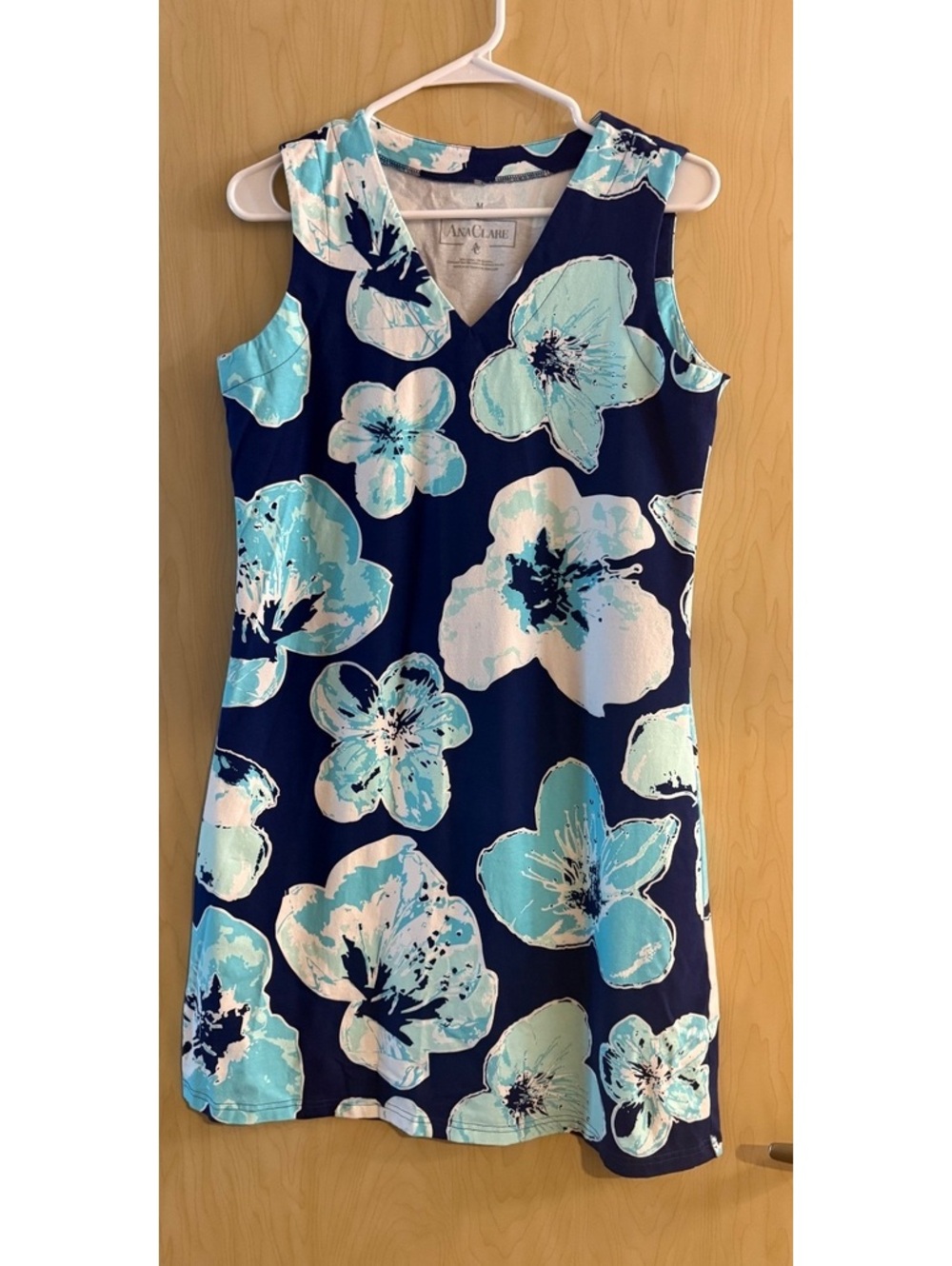 Ana Clare blue floral knee length dress cotton size medium resort